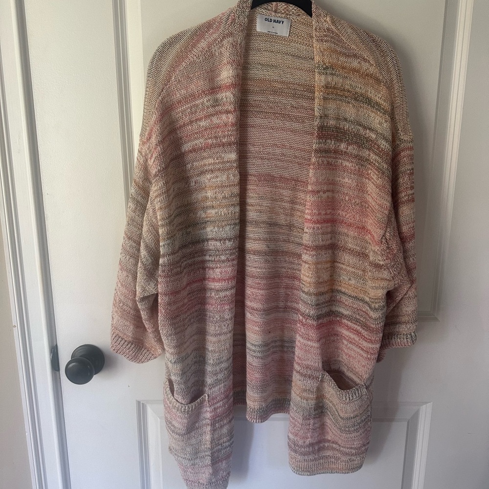 Old Navy Pink and Cream Cardigan Sweater Xl but fits much bigger